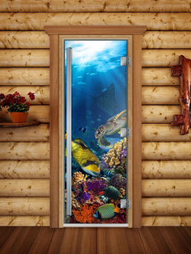 Дверь для сауны DoorWood Престиж А085 с фотопечатью, 70х190, коробка ольха