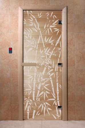 Стеклянные двери DoorWood Бамбук и бабочки прозрачные, коробка ольха